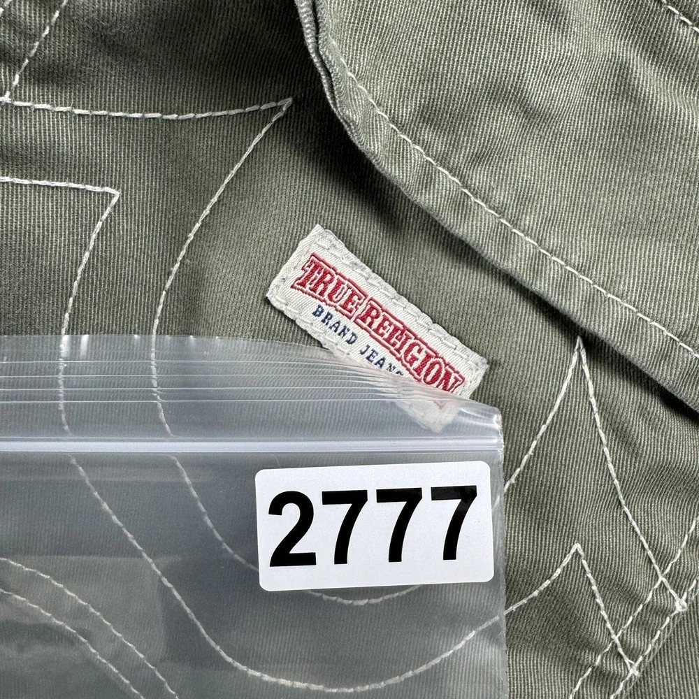 True Religion Green Canvas White Stitch Mens Cargo Pant Size 38x31